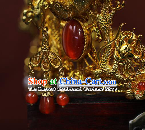 China Traditional Ming Dynasty Empress Gems Phoenix Crown Ancient Noble Woman Golden Hairpin