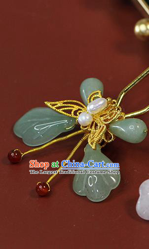 China Ancient Palace Lady Aventurine Butterfly Hairpin Traditional Ming Dynasty Princess Pearl Hair Stick