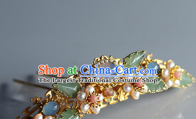 China Ancient Empress Golden Hairpin Traditional Ming Dynasty Court Queen Pearls Plum Hair Crown