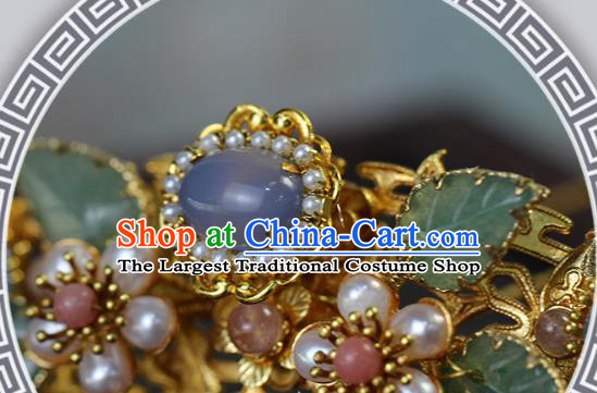 China Ancient Empress Golden Hairpin Traditional Ming Dynasty Court Queen Pearls Plum Hair Crown