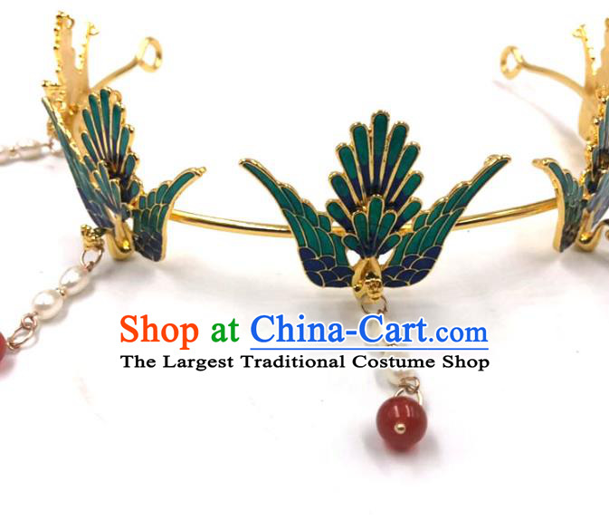 China Ming Dynasty Hair Accessories Traditional Hanfu Pearls Tassel Hairpin Ancient Princess Phoenix Hair Crown