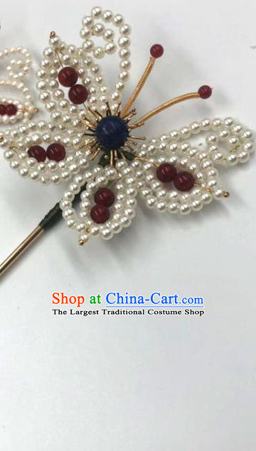 China Ming Dynasty Pearls Butterfly Hair Accessories Traditional Hanfu Hairpin Ancient Princess Hair Stick