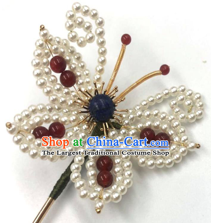 China Ming Dynasty Pearls Butterfly Hair Accessories Traditional Hanfu Hairpin Ancient Princess Hair Stick