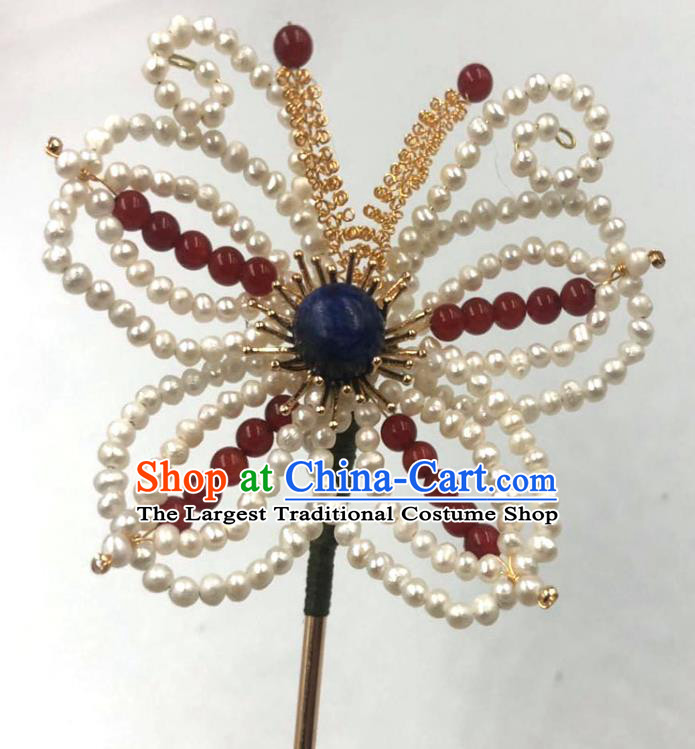 China Ming Dynasty Pearls Butterfly Hair Accessories Traditional Hanfu Hairpin Ancient Princess Hair Stick