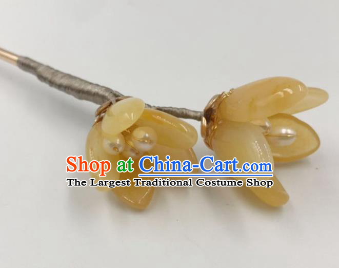 China Ancient Princess Yellow Mangnolia Hair Stick Traditional Hanfu Hair Accessories Ming Dynasty Hairpin