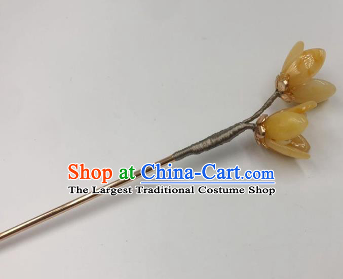 China Ancient Princess Yellow Mangnolia Hair Stick Traditional Hanfu Hair Accessories Ming Dynasty Hairpin