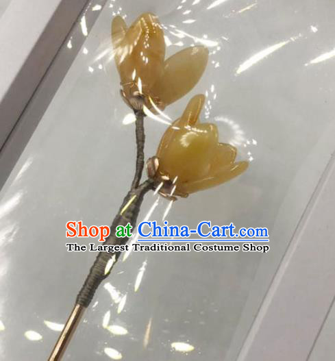 China Ancient Princess Yellow Mangnolia Hair Stick Traditional Hanfu Hair Accessories Ming Dynasty Hairpin