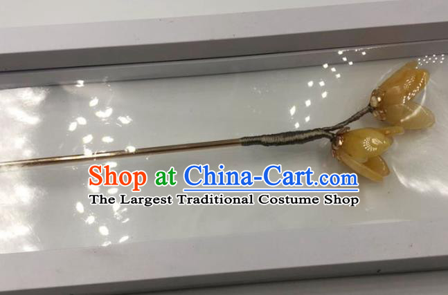 China Ancient Princess Yellow Mangnolia Hair Stick Traditional Hanfu Hair Accessories Ming Dynasty Hairpin