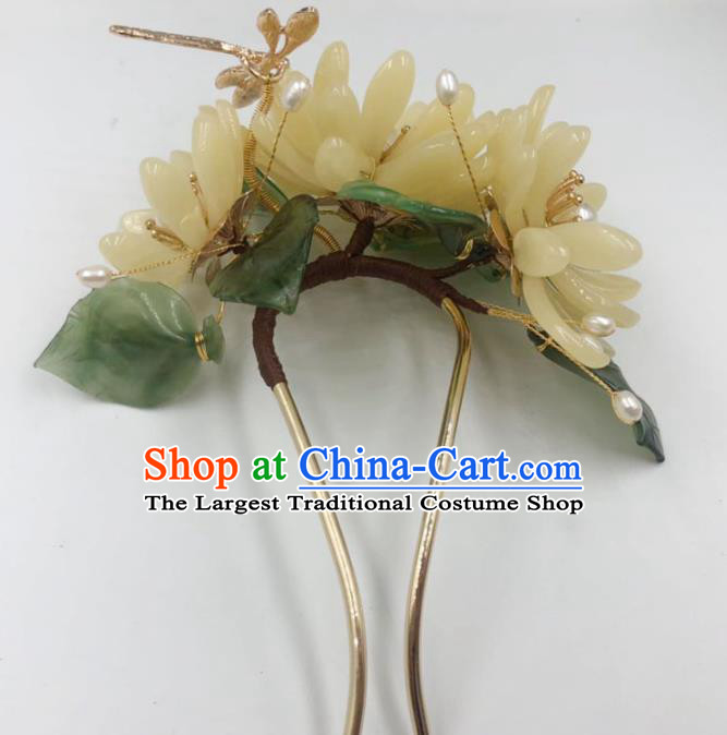 China Ancient Princess Yellow Chrysanthemum Hair Stick Traditional Hanfu Hair Accessories Ming Dynasty Dragonfly Hairpin