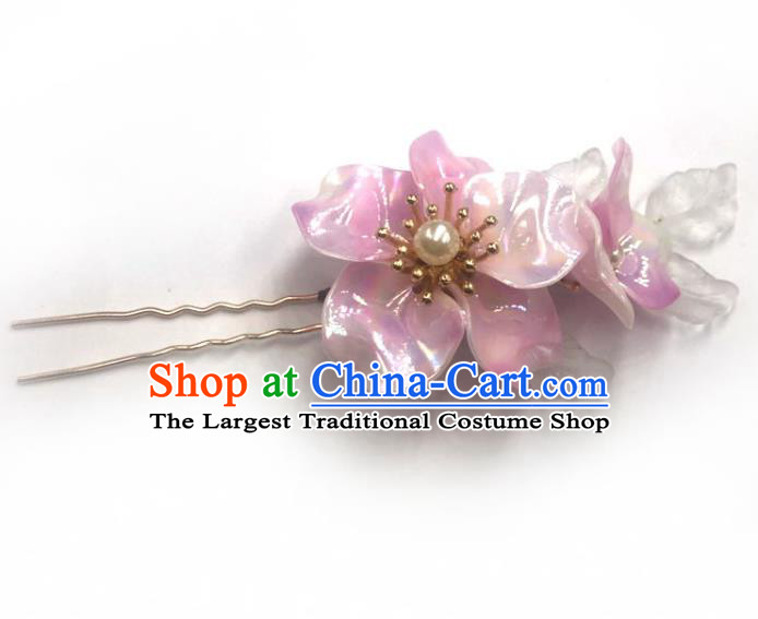 China Ming Dynasty Pink Flowers Hairpin Ancient Princess Hair Stick Traditional Hanfu Hair Accessories