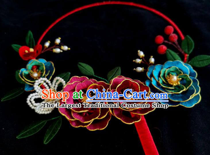 China Ancient Bride Wedding Accessories Traditional Hanfu Silk Peony Palace Fan