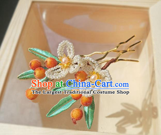 China Ming Dynasty Orange Berry Hairpin Traditional Hanfu Hair Accessories Ancient Princess Pearls Hair Stick