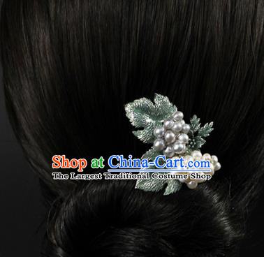 China Ancient Princess Pearls Hairpin Traditional Ming Dynasty Palace Grape Hair Stick