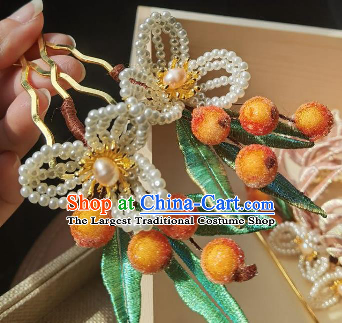 China Ming Dynasty Orange Berry Hairpin Traditional Hanfu Hair Accessories Ancient Princess Pearls Hair Stick
