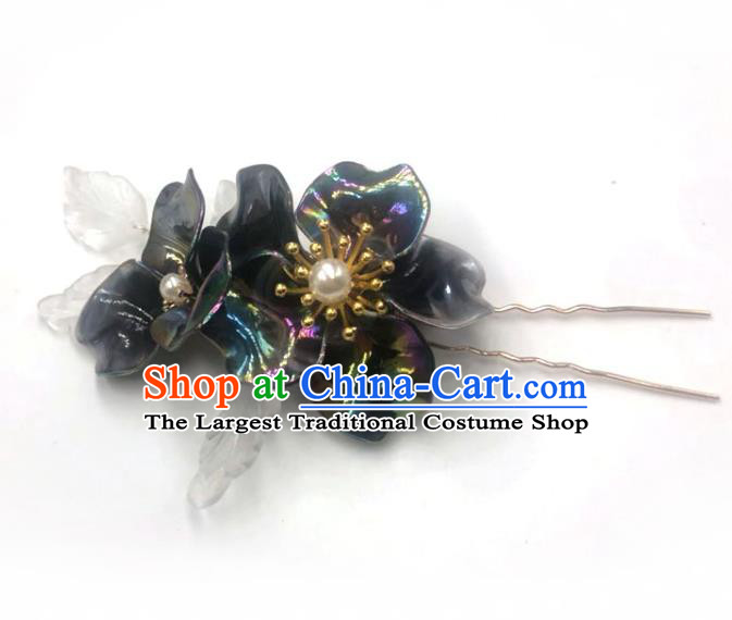 China Ming Dynasty Hairpin Traditional Hanfu Hair Accessories Ancient Princess Black Flowers Hair Stick