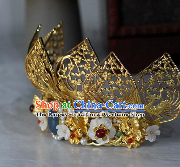 China Traditional Wedding Golden Lotus Hair Crown and Phoenix Hairpins Ancient Queen Hair Accessories