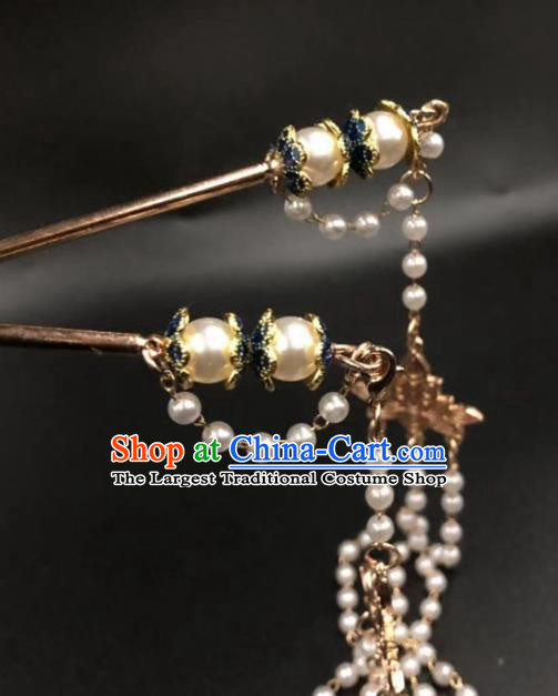 China Ancient Princess Golden Hairpin Traditional Qing Dynasty Court Tassel Hair Sticks