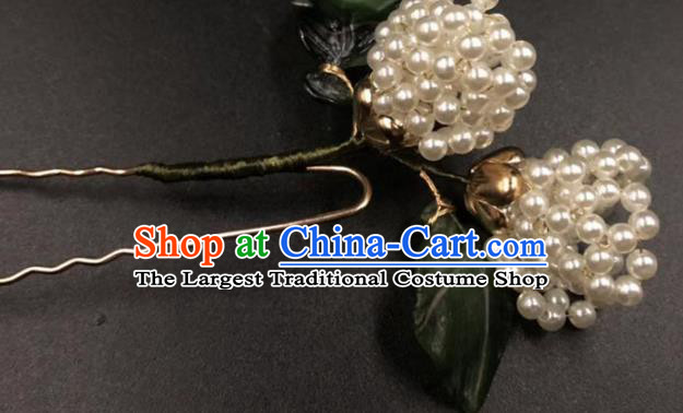 China Ancient Princess Tulip Hairpin Traditional Qing Dynasty Court Beads Hair Sticks
