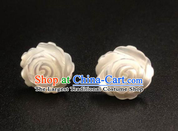 Handmade China Ancient Hanfu Ear Accessories Ming Dynasty Princess Carving Rose Shell Earrings