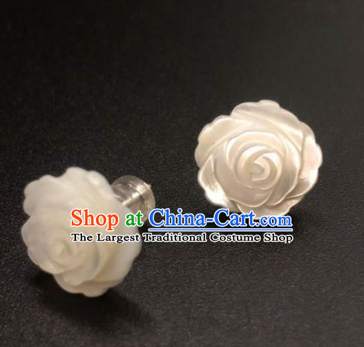Handmade China Ancient Hanfu Ear Accessories Ming Dynasty Princess Carving Rose Shell Earrings