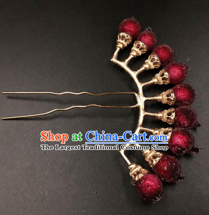 China Ancient Palace Lady Red Berry Hairpin Traditional Hanfu Hair Accessories Ming Dynasty Hair Stick
