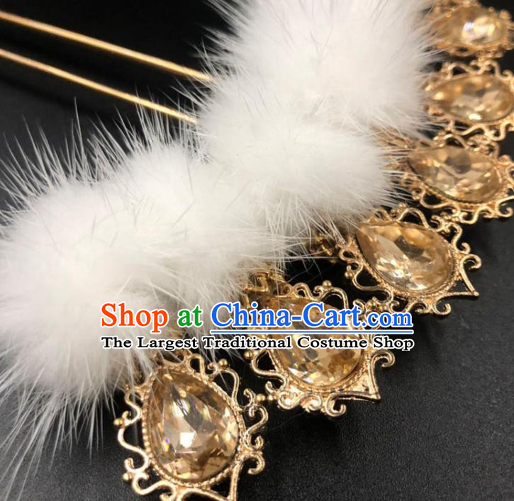 China Ming Dynasty Princess Yellow Zircon Hair Stick Traditional Hair Accessories Ancient Hanfu Hairpin