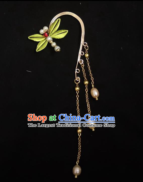 Handmade China Ancient Hanfu Silk Dragonfly Ear Accessories Ming Dynasty Princess Tassel Earrings Pendant