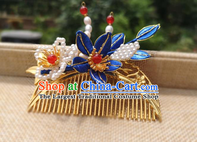 China Ancient Princess Golden Hair Comb Traditional Hanfu Hair Accessories Qing Dynasty Palace Hairpin