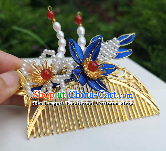 China Ancient Princess Golden Hair Comb Traditional Hanfu Hair Accessories Qing Dynasty Palace Hairpin