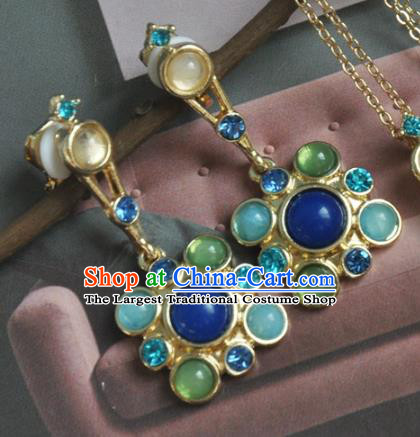 Chinese Classical Cheongsam Chrysoprase Ear Accessories Traditional Court Lapis Earrings