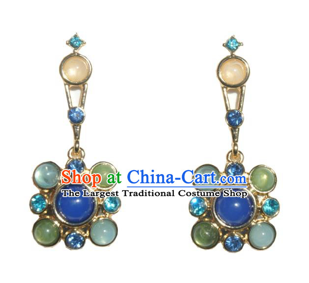 Chinese Classical Cheongsam Chrysoprase Ear Accessories Traditional Court Lapis Earrings