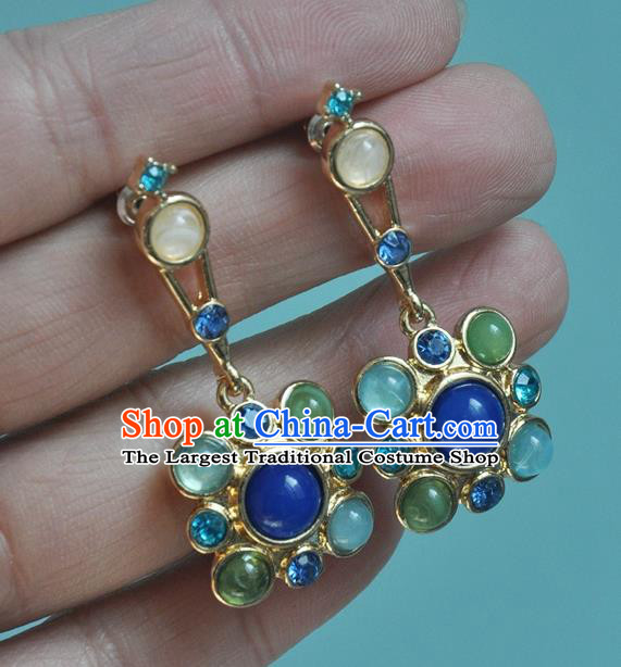 Chinese Classical Cheongsam Chrysoprase Ear Accessories Traditional Court Lapis Earrings