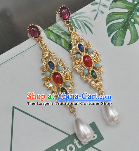 Chinese Classical Cheongsam Gems Fan Ear Accessories Traditional Court Crystal Earrings