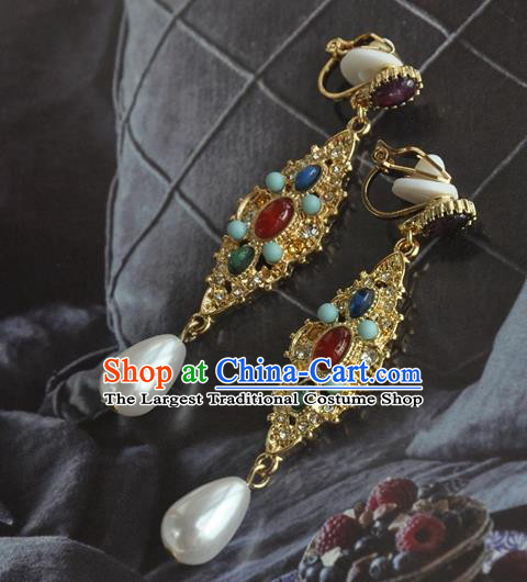 Chinese Classical Cheongsam Gems Fan Ear Accessories Traditional Court Crystal Earrings