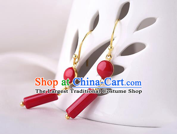 Chinese Classical Red Ear Accessories Traditional Cheongsam Earrings