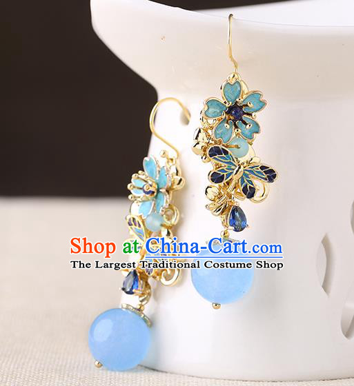 Chinese Classical Blueing Ear Accessories Traditional Cheongsam Sakura Earrings