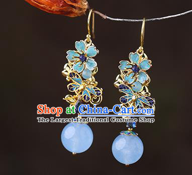 Chinese Classical Blueing Ear Accessories Traditional Cheongsam Sakura Earrings