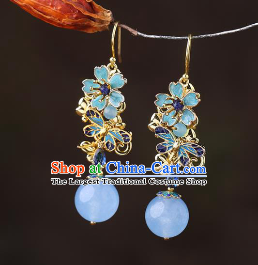 Chinese Classical Blueing Ear Accessories Traditional Cheongsam Sakura Earrings