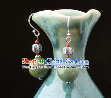 Chinese Classical Jade Bead Ear Accessories Traditional Cheongsam Silver Earrings