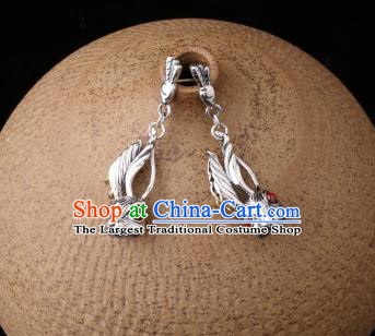 Chinese Classical Garnet Ear Accessories Traditional Cheongsam Silver Rabbit Earrings