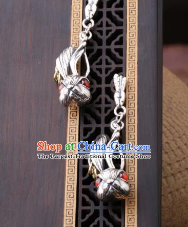 Chinese Classical Garnet Ear Accessories Traditional Cheongsam Silver Rabbit Earrings
