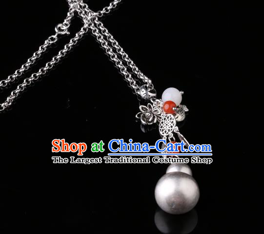 China Classical Cheongsam Silver Gourd Necklace Pendant Traditional Necklet Accessories