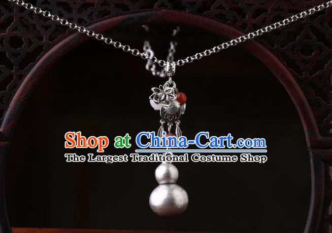 China Classical Cheongsam Silver Gourd Necklace Pendant Traditional Necklet Accessories