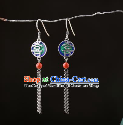 Chinese Classical Wedding Silver Ear Accessories Traditional Cheongsam Cloisonne Earrings