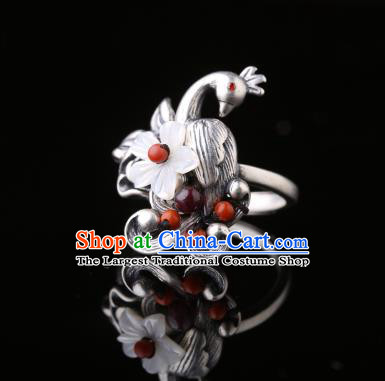 Handmade Chinese National Ring Jewelry Traditional Silver Peacock Circlet