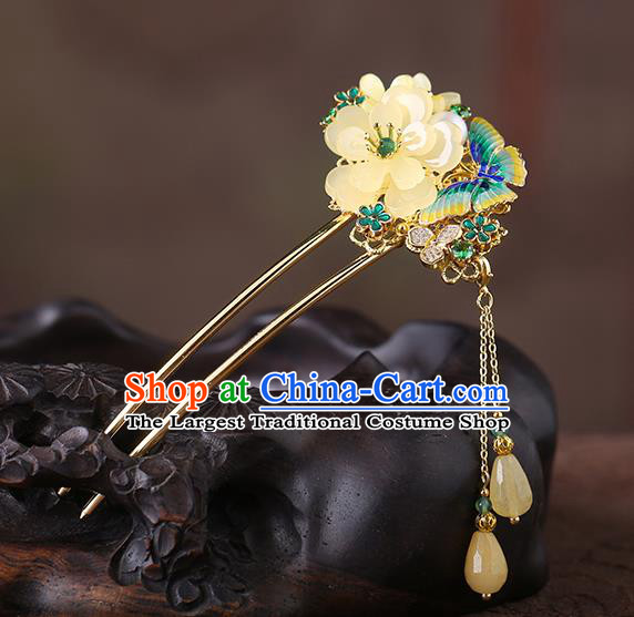 China Classical Cloisonne Butterfly Hair Stick Traditional Cheongsam Hair Accessories Handmade Flower Hairpin