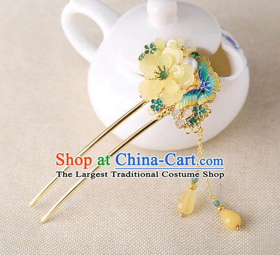 China Classical Cloisonne Butterfly Hair Stick Traditional Cheongsam Hair Accessories Handmade Flower Hairpin