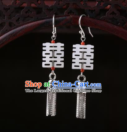 Chinese Classical Wedding Silver Ear Accessories Traditional Cheongsam Jade Earrings