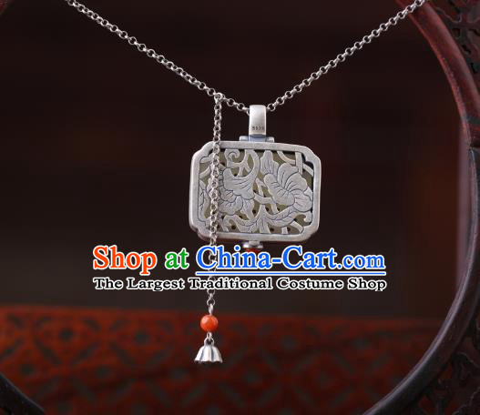 China Classical Jade Carving Necklace Pendant Traditional Cheongsam Silver Accessories