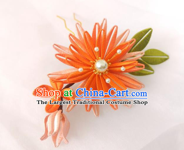 China Traditional Ming Dynasty Orange Silk Epiphyllum Hair Stick Ancient Princess Flower Hairpin